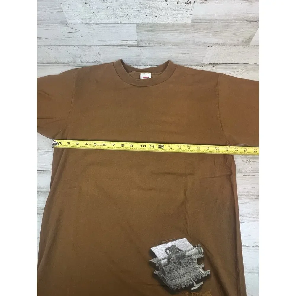 Vintage Levis Single Stitch Graphic T-Shirt XL Made in USA 1996 Typewriter Brown